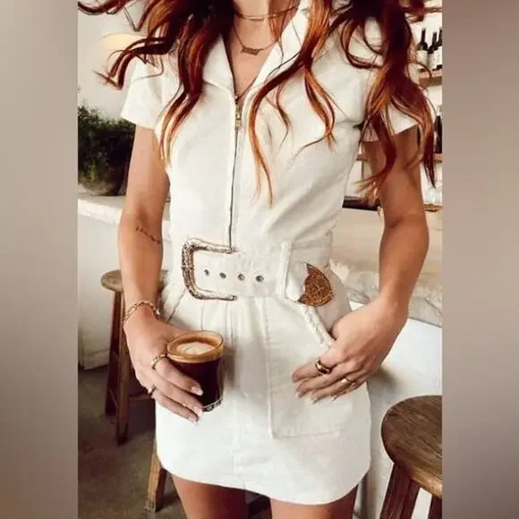 Show Me Your Mumu REVOLVE Outlaw Corduroy Mini Dress Cream Casual Sz Large - Picture 9 of 9